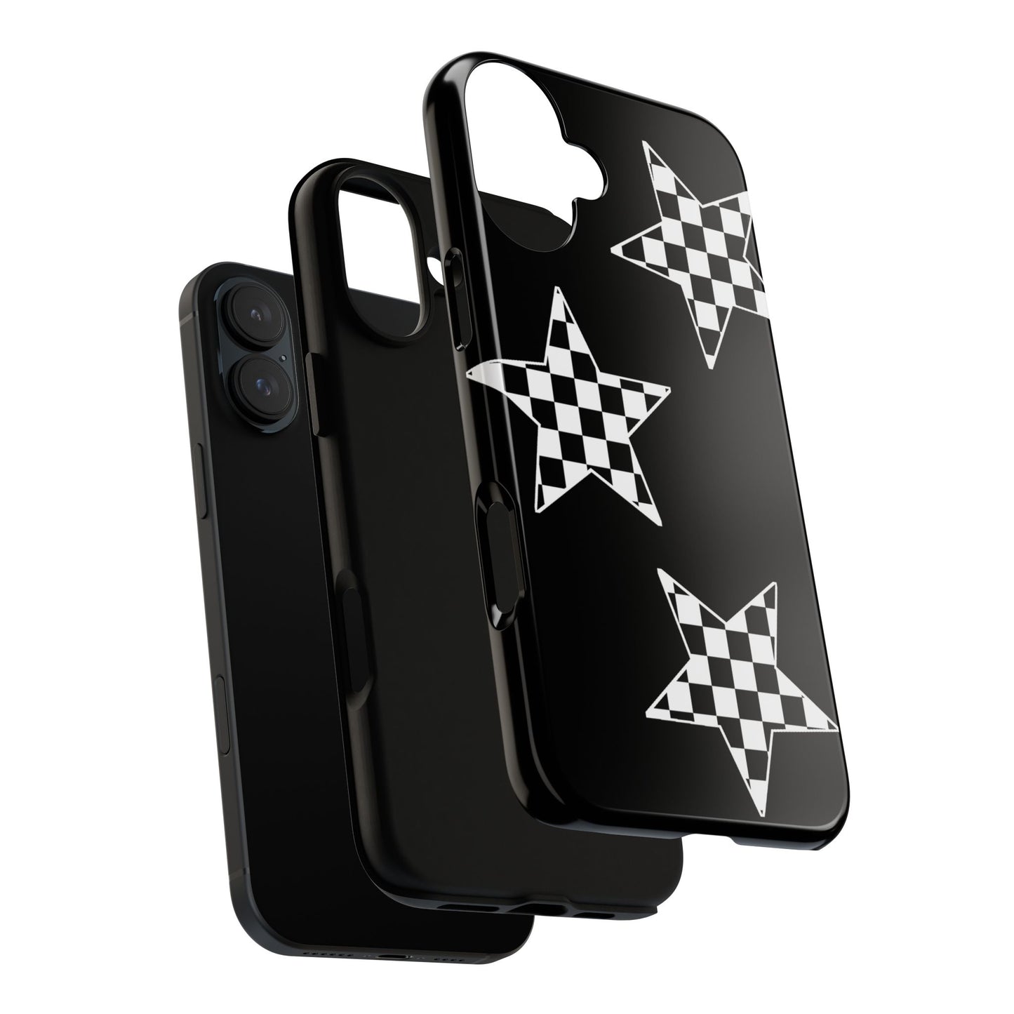 Checkered Star Tough Phone Case – Black Retro Graphic Protective Cover for Iphone, Samsung Galaxy and Pixel