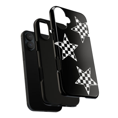 Checkered Star Tough Phone Case – Black Retro Graphic Protective Cover for Iphone, Samsung Galaxy and Pixel