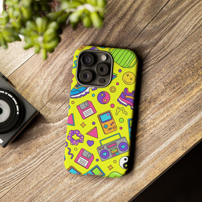90s Retro Neon Phone Case – Y2K Nostalgia Colorful Icons Tough Protective Case