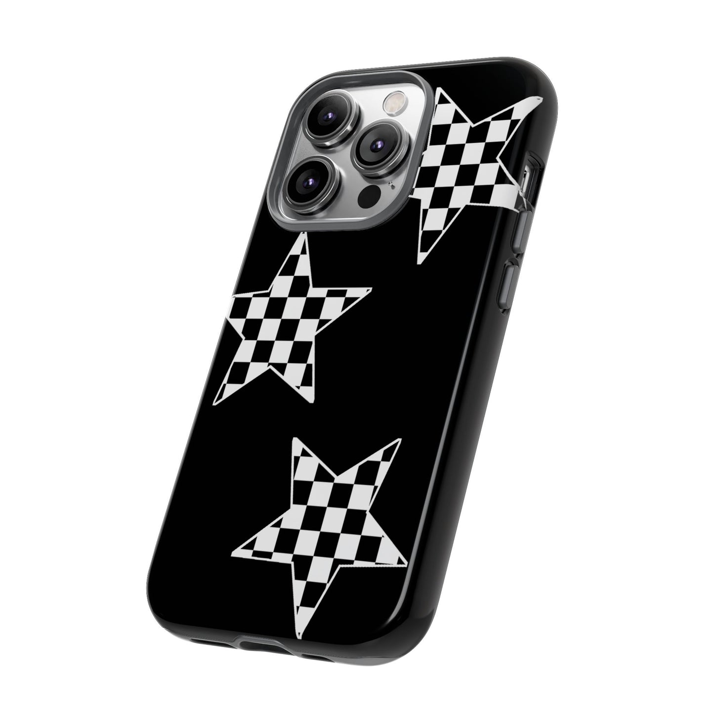 Checkered Star Tough Phone Case – Black Retro Graphic Protective Cover for Iphone, Samsung Galaxy and Pixel