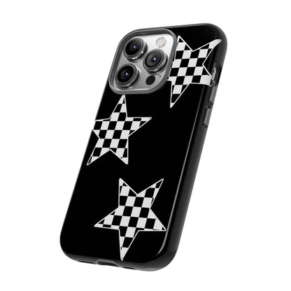 Checkered Star Tough Phone Case – Black Retro Graphic Protective Cover for Iphone, Samsung Galaxy and Pixel
