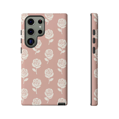 White Rose Pattern Tough Phone Case | Elegant Floral Aesthetic Case for Iphone, Samsung Galaxy and Pixel