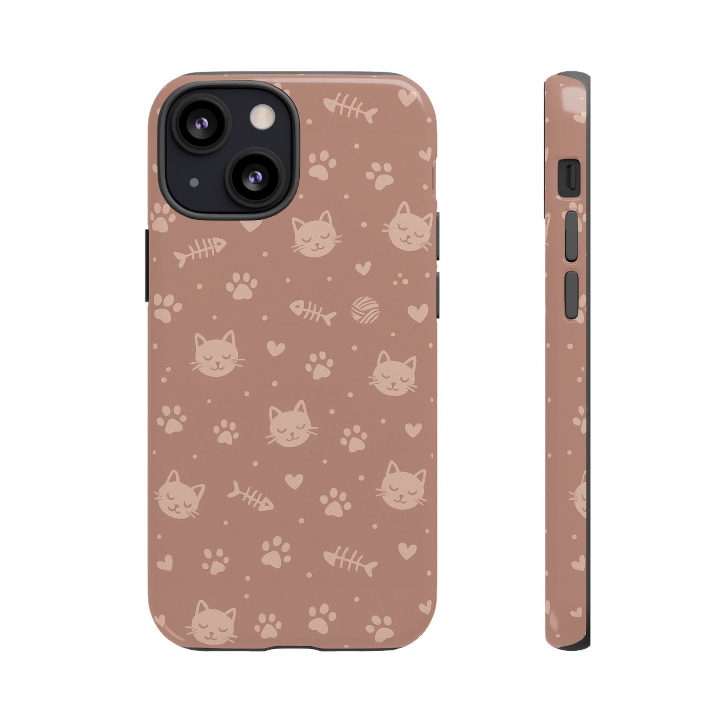 Cute Cat Pattern Phone Case | Paw Prints, Fishbone & Yarn Design Tough Case