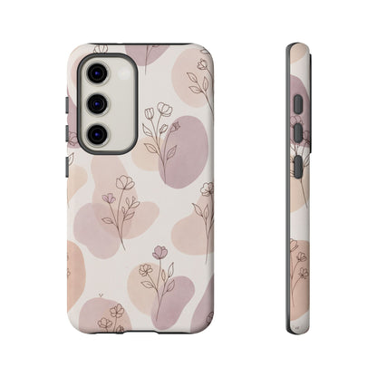 Blush Floral Phone Case Neutral Botanical Watercolor Tough Cover