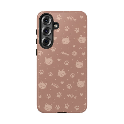 Cute Cat Pattern Phone Case | Paw Prints, Fishbone & Yarn Design Tough Case