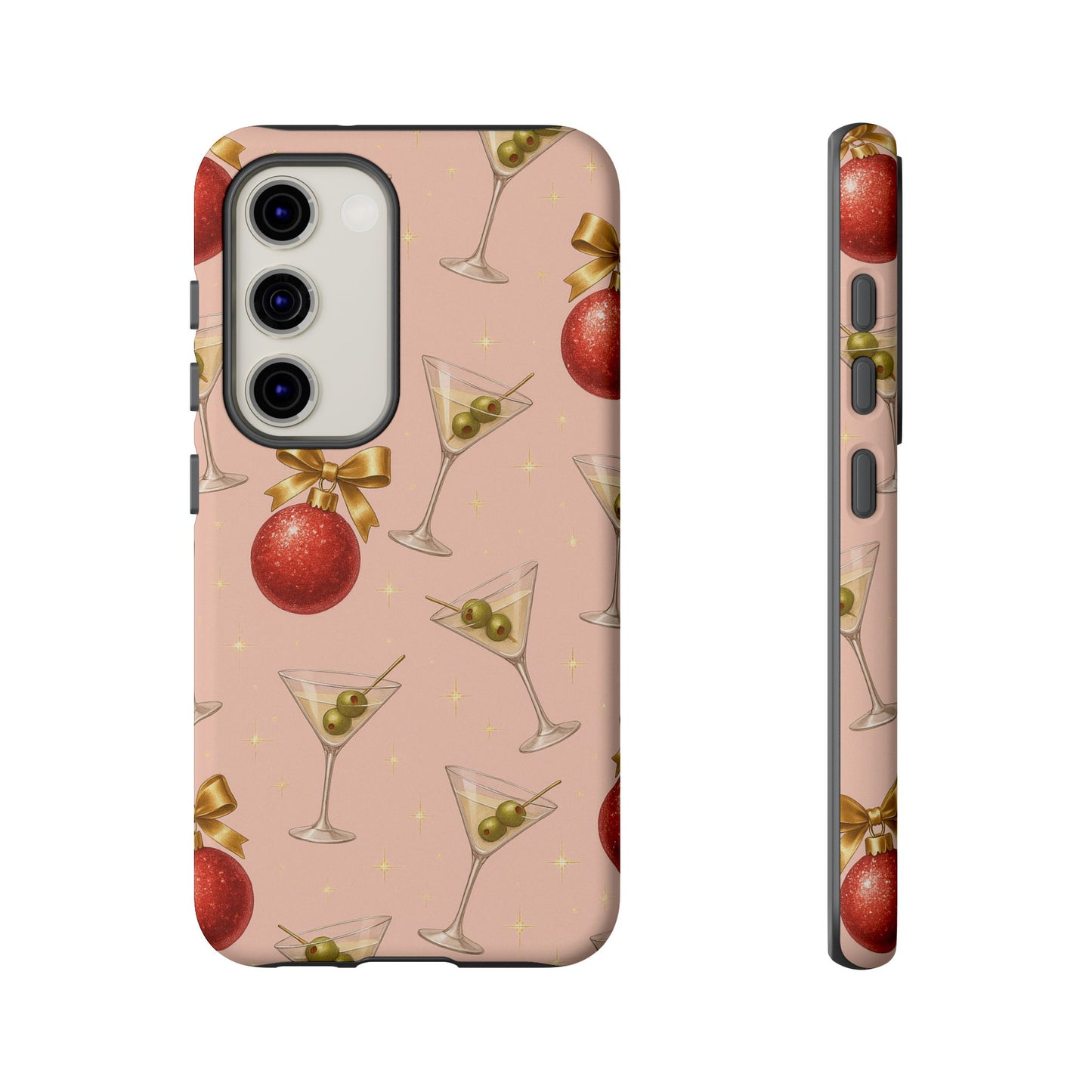 Cocktail Ornament Phone Case – Pink Martini & Cherry Pattern | Glossy or Matte for Iphone, Samsung Galaxy and Pixel