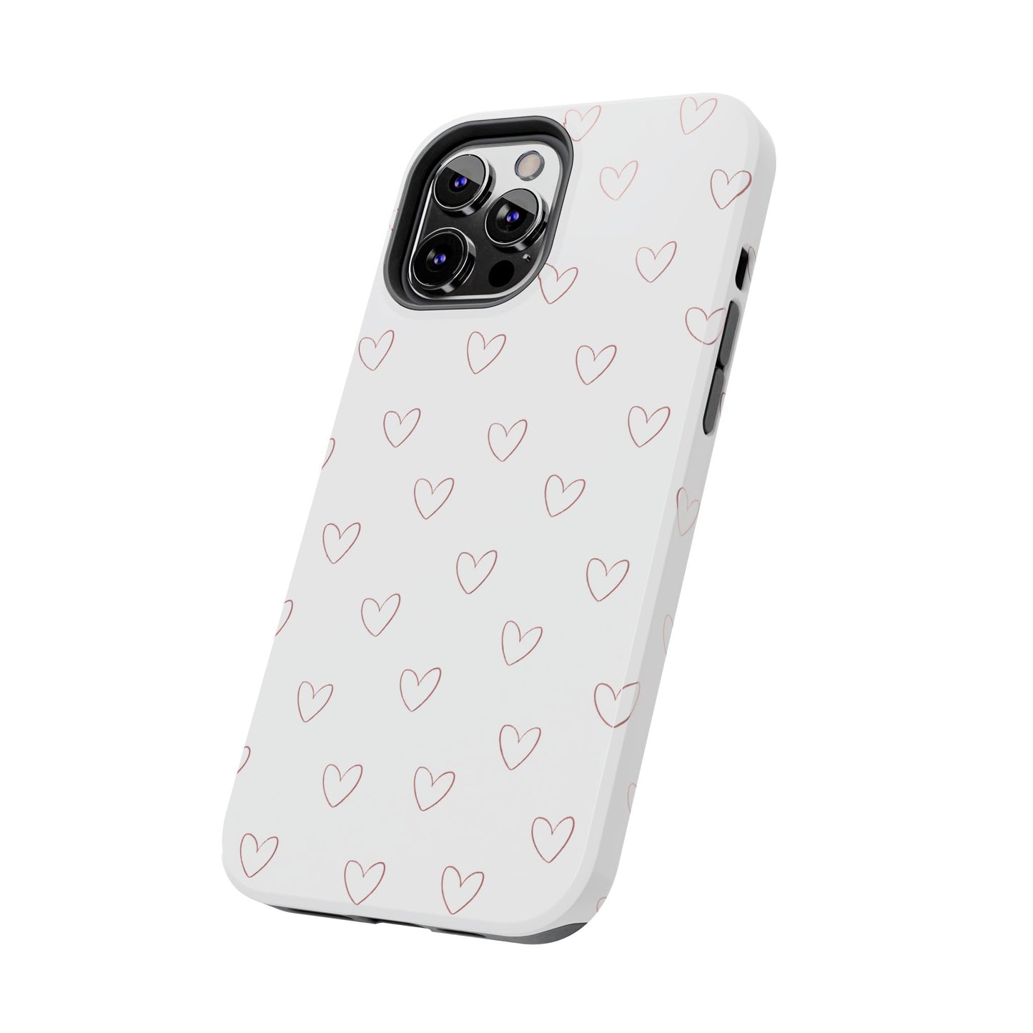 Hand-Drawn Hearts Tough Phone Case | Minimal Pink Heart Pattern