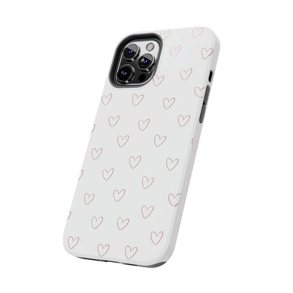 Hand-Drawn Hearts Tough Phone Case | Minimal Pink Heart Pattern