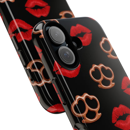 Red Lipstick & Knuckle Duster Phone Case | Bold Kiss Print Tough Protective Cover for Iphone, Samsung Galaxy and Pixel