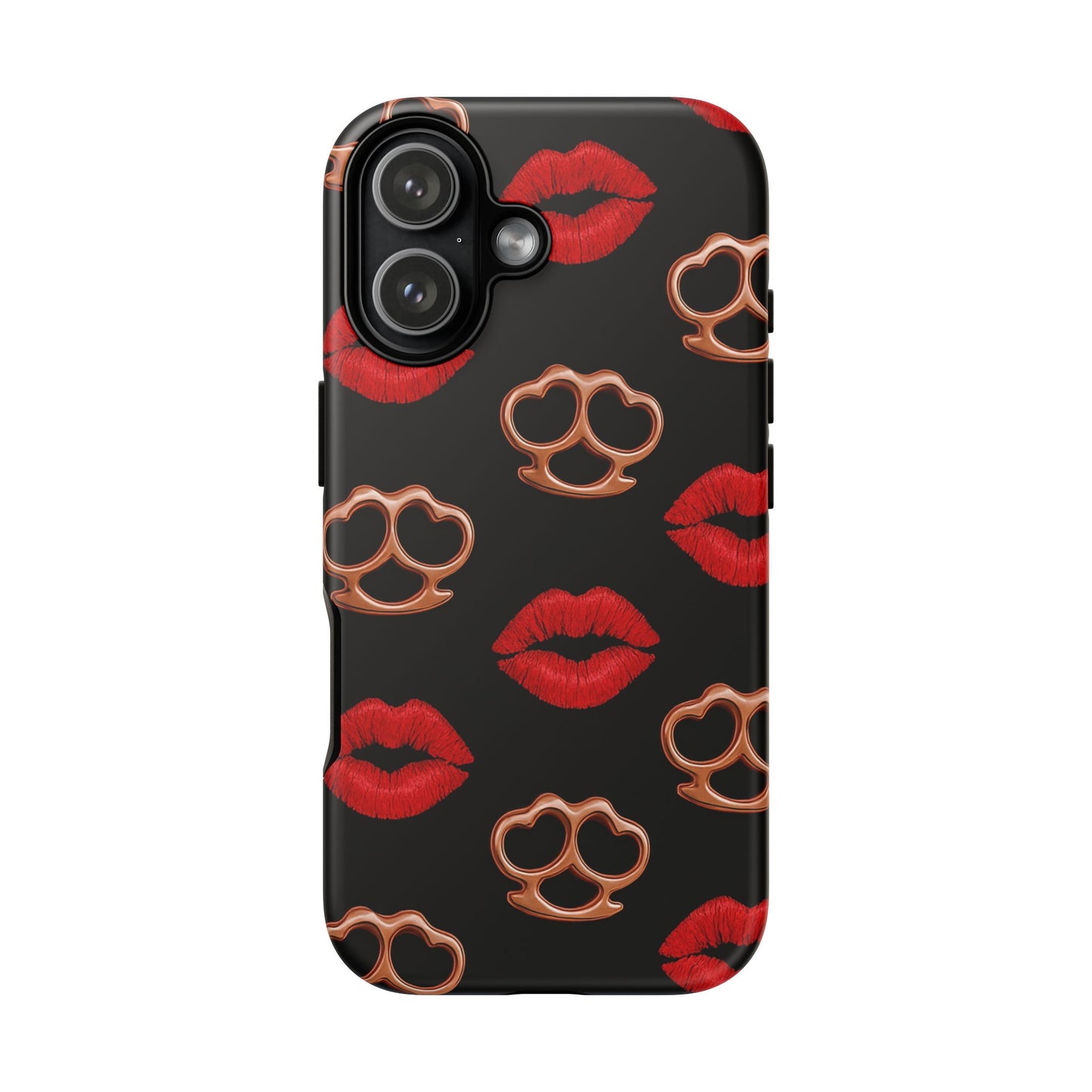 Red Lipstick & Knuckle Duster Phone Case | Bold Kiss Print Tough Protective Cover for Iphone, Samsung Galaxy and Pixel