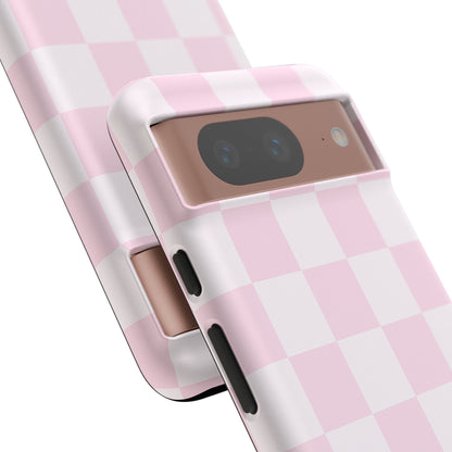 Light Pink Checkerboard Phone Case | Pastel Aesthetic Checkered iPhone & Samsung Tough Case