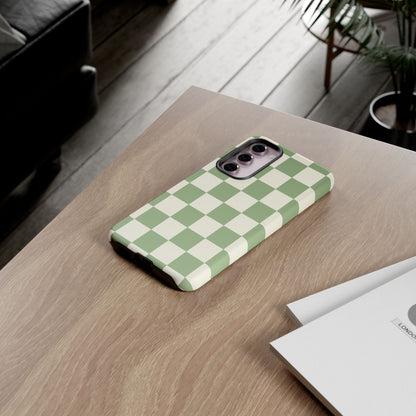 Sage Green Checkerboard Phone Case | Minimal Aesthetic Tough Case
