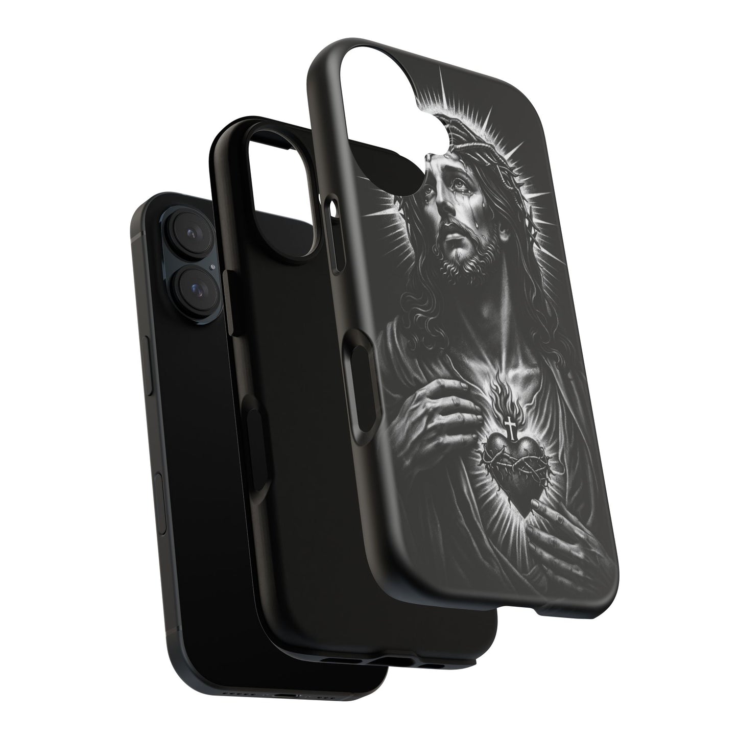 Jesus Sacred Heart Phone Case Black White Christian Faith Aesthetic