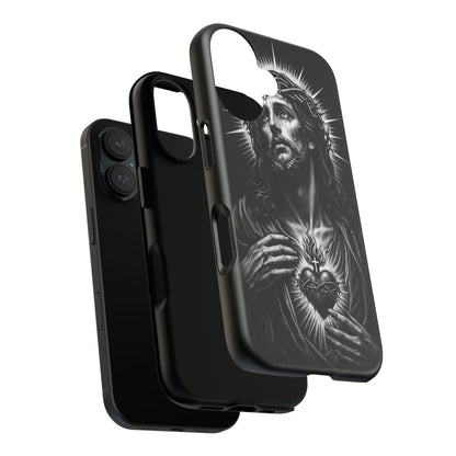 Jesus Sacred Heart Phone Case Black White Christian Faith Aesthetic