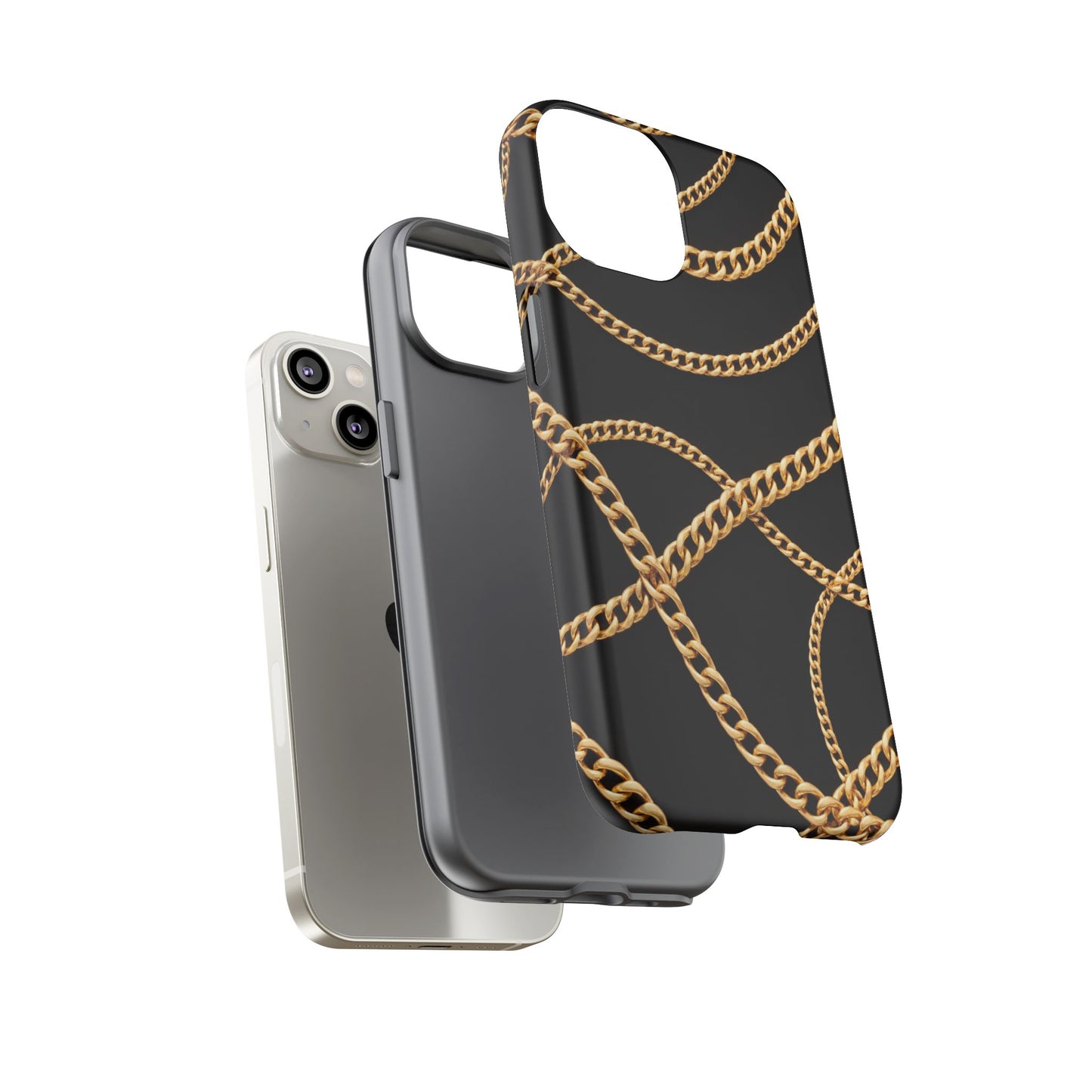 Luxury Gold Chain Phone Case – Black Designer Style Tough Protective Cover for Iphone, Samsung Galaxy and Pixel