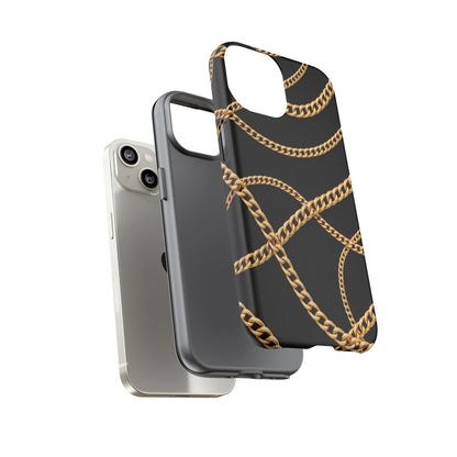Luxury Gold Chain Phone Case – Black Designer Style Tough Protective Cover for Iphone, Samsung Galaxy and Pixel
