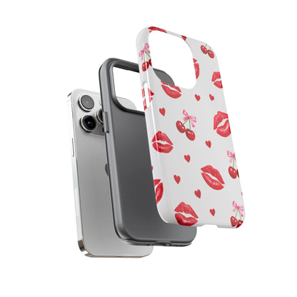 Red Lips & Cherry Phone Case – Y2K Retro Aesthetic Tough Cover