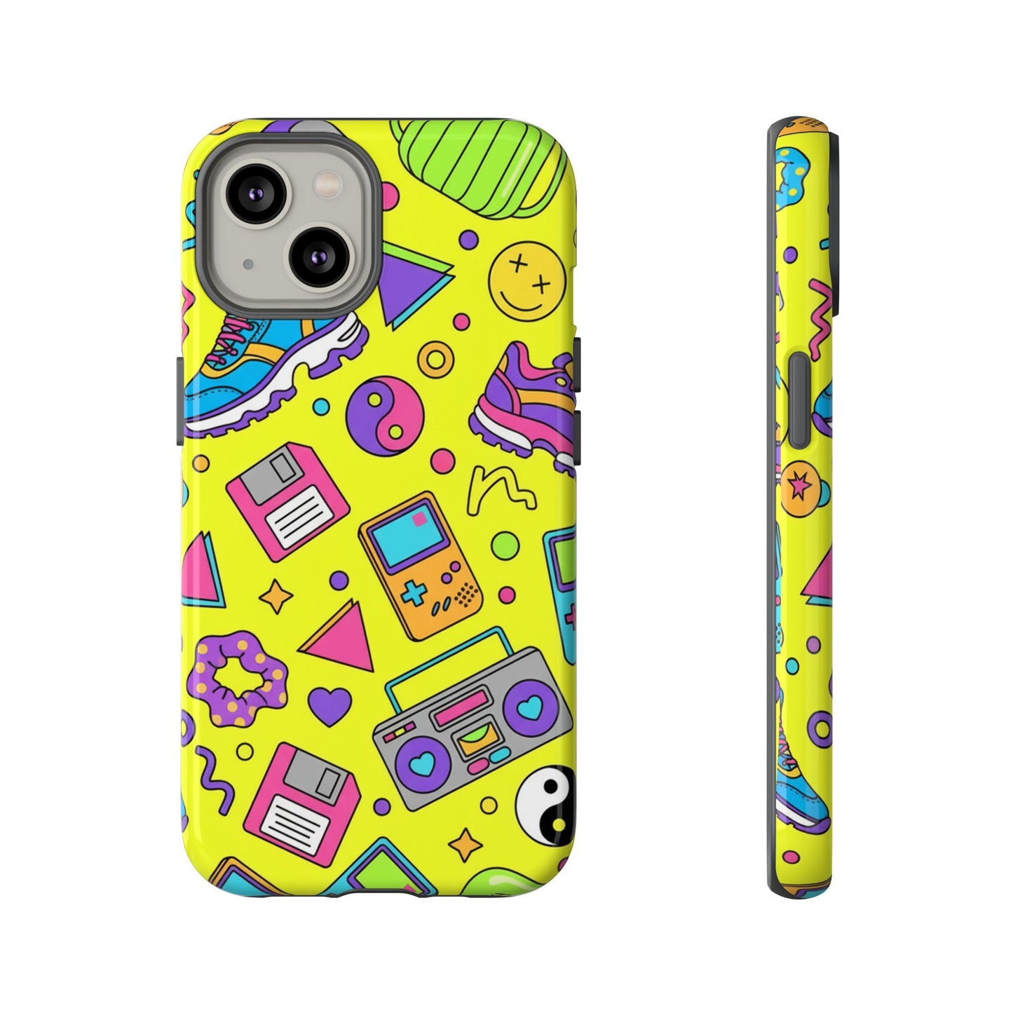 90s Retro Neon Phone Case – Y2K Nostalgia Colorful Icons Tough Protective Case