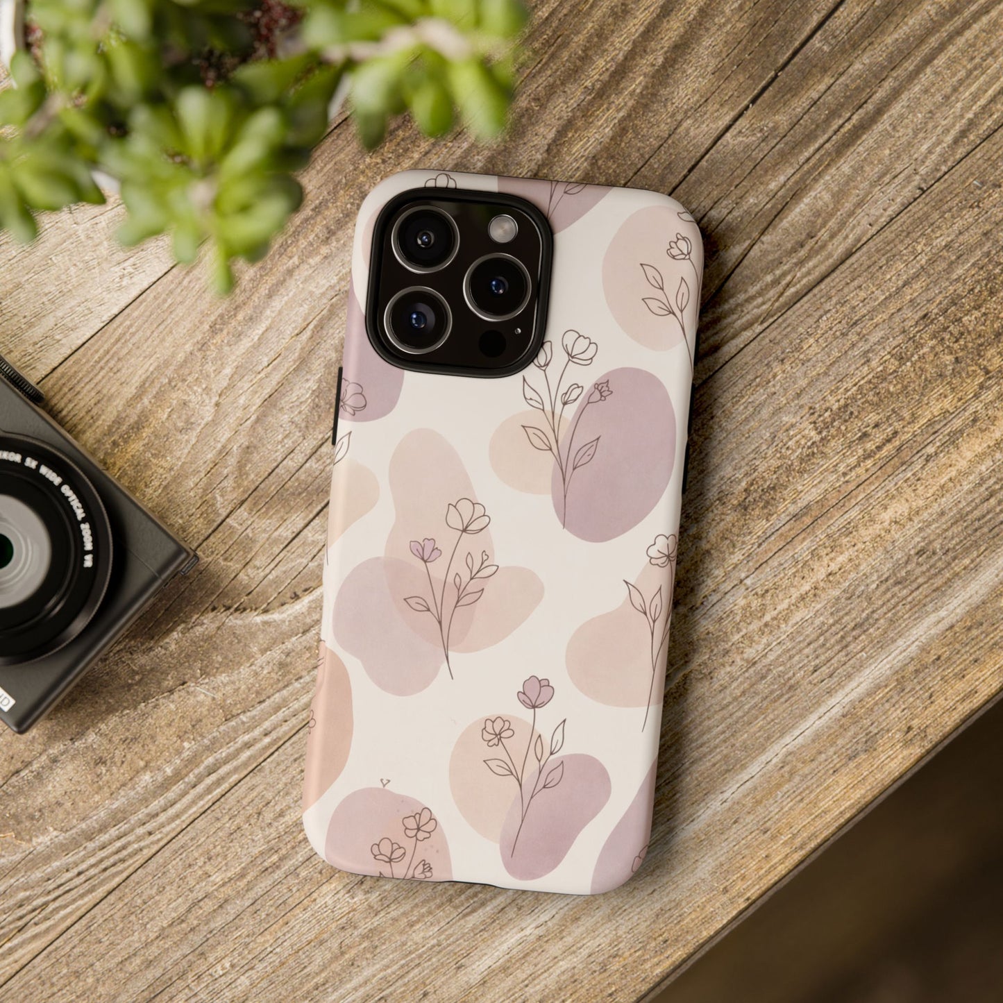 Blush Floral Phone Case Neutral Botanical Watercolor Tough Cover