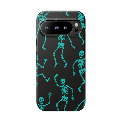 Dancing Teal Skeletons Phone Case | Tough Protective Case for Iphone, Samsung Galaxy and Pixel
