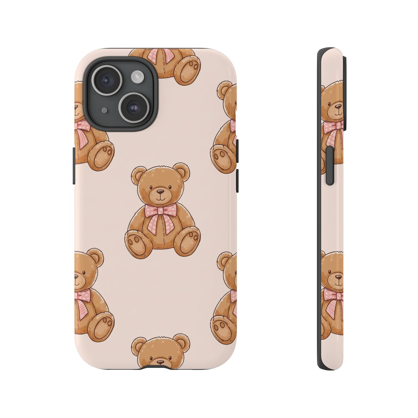 Teddy Bear Phone Case | Cute Coquette Aesthetic Pink Bear Pattern Case | Kawaii Soft Girl iPhone & Samsung Tough Protective Case