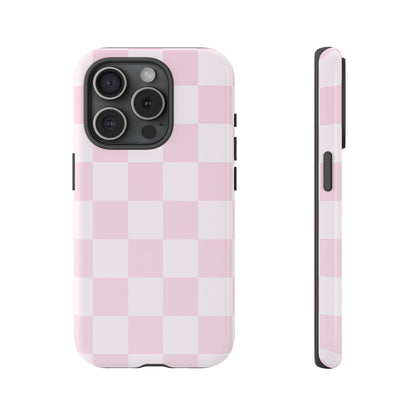 Light Pink Checkerboard Phone Case | Pastel Aesthetic Checkered iPhone & Samsung Tough Case