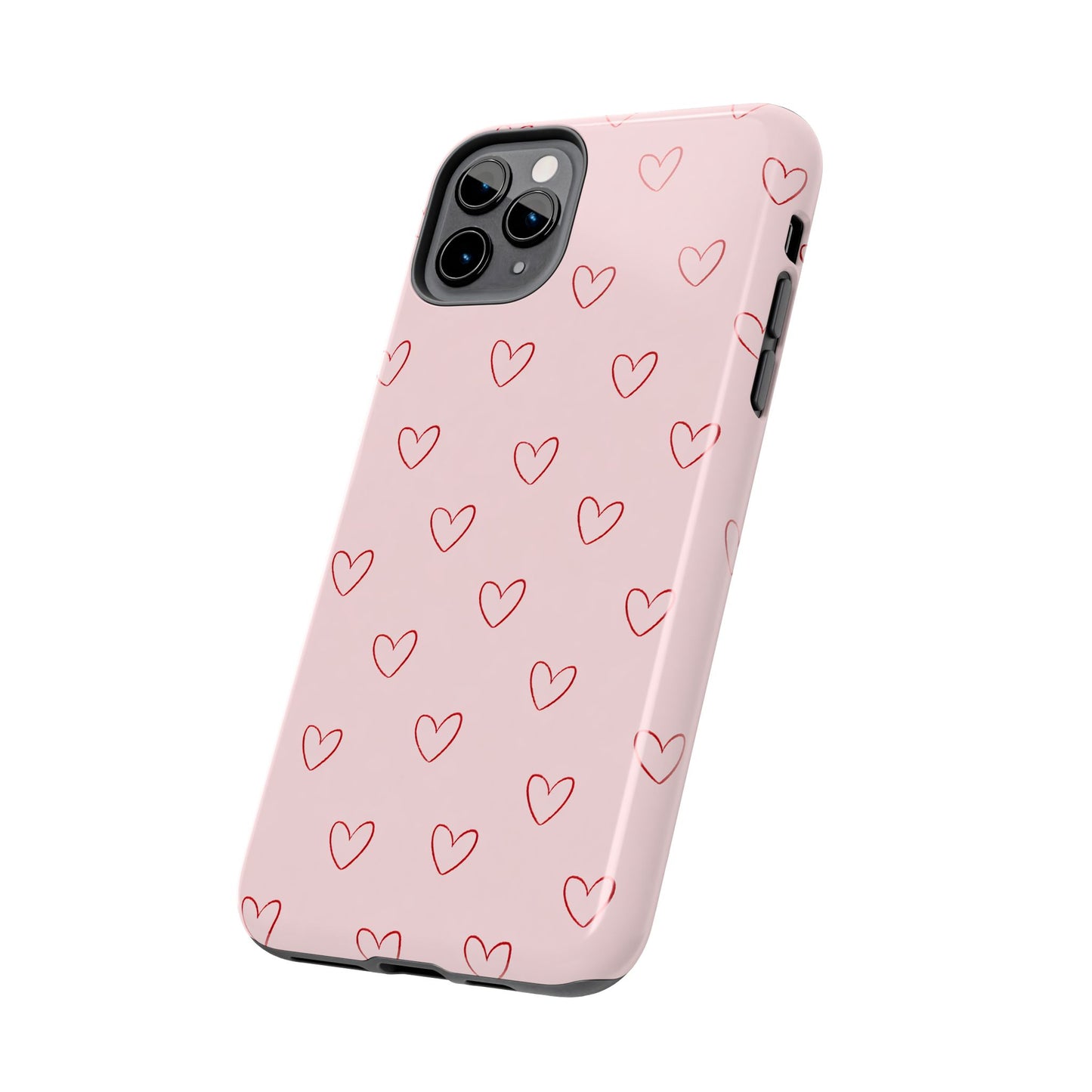 Pink Doodle Hearts Phone Case | Minimal Cute Heart Pattern Tough Case