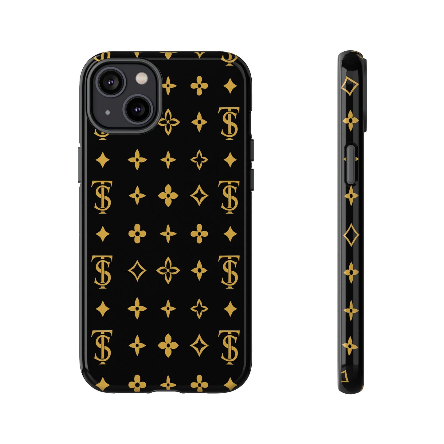 Gold Monogram Pattern Tough Phone Case | Black & Gold Luxury Design for Iphone, Samsung Galaxy and Pixel