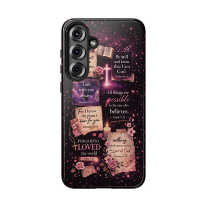Christian Bible Verse Phone Case Pink Floral Faith Tough Protective Cover Gift