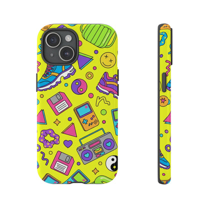 90s Retro Neon Phone Case – Y2K Nostalgia Colorful Icons Tough Protective Case