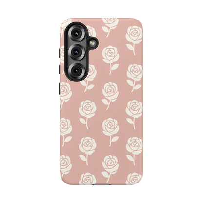 White Rose Pattern Tough Phone Case | Elegant Floral Aesthetic Case for Iphone, Samsung Galaxy and Pixel