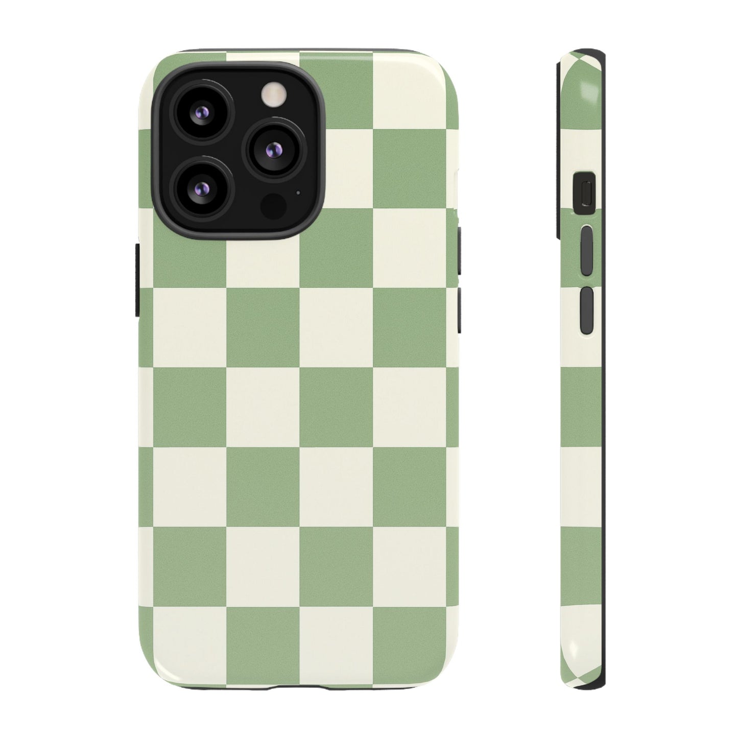 Sage Green Checkerboard Phone Case | Minimal Aesthetic Checkered iPhone & Samsung Tough Case