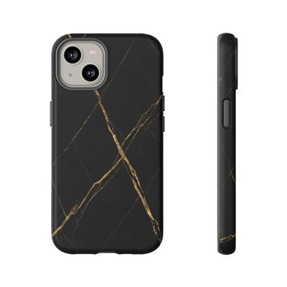 Black Marble Phone Case with Gold Veins – Luxury Minimal Aesthetic Tough Case
