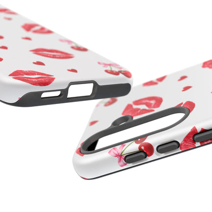 Red Lips & Cherry Phone Case – Y2K Retro Aesthetic Tough Cover