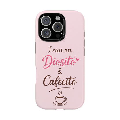 I Run on Diosito y Cafecito Phone Case, Pink Aesthetic Latina Faith Coffee Case, Girly Protective iPhone Samsung Cover