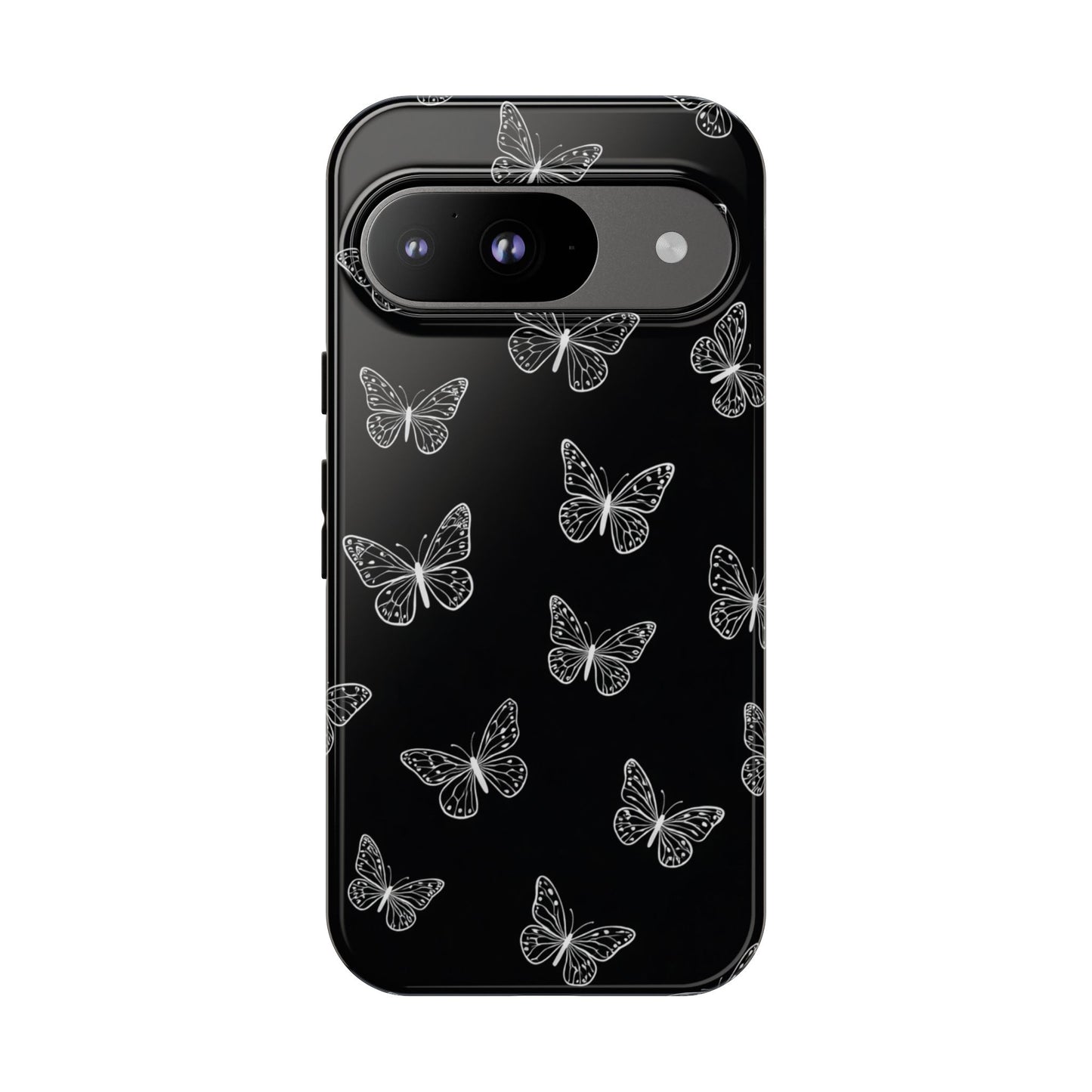 White Butterfly Pattern Phone Case – Dark Aesthetic Monochrome Tough Cover