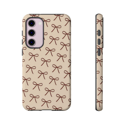 Coquette Bow Phone Case | Neutral Beige Aesthetic iPhone & Samsung Tough Case