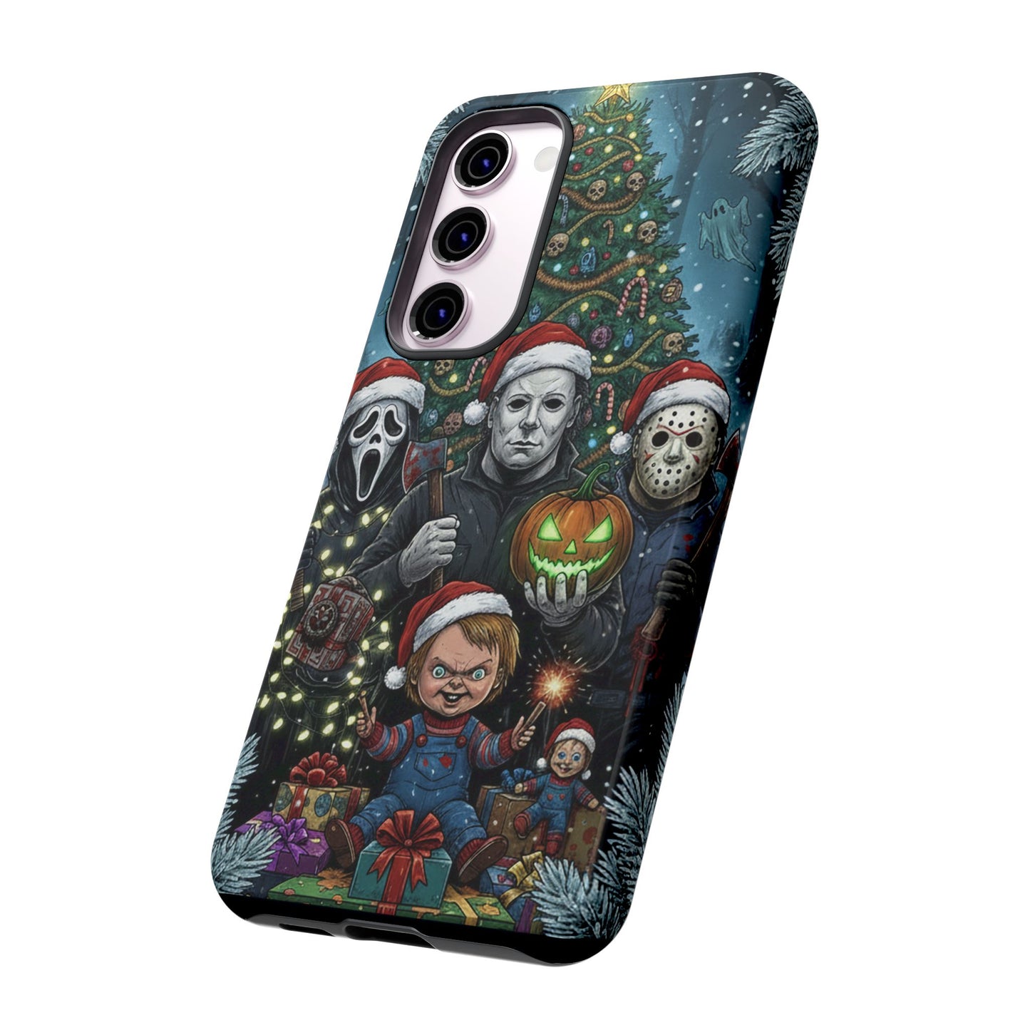 Christmas Horror Phone Case – Festive Slasher Collage Tough Case (iPhone, Samsung, Pixel)