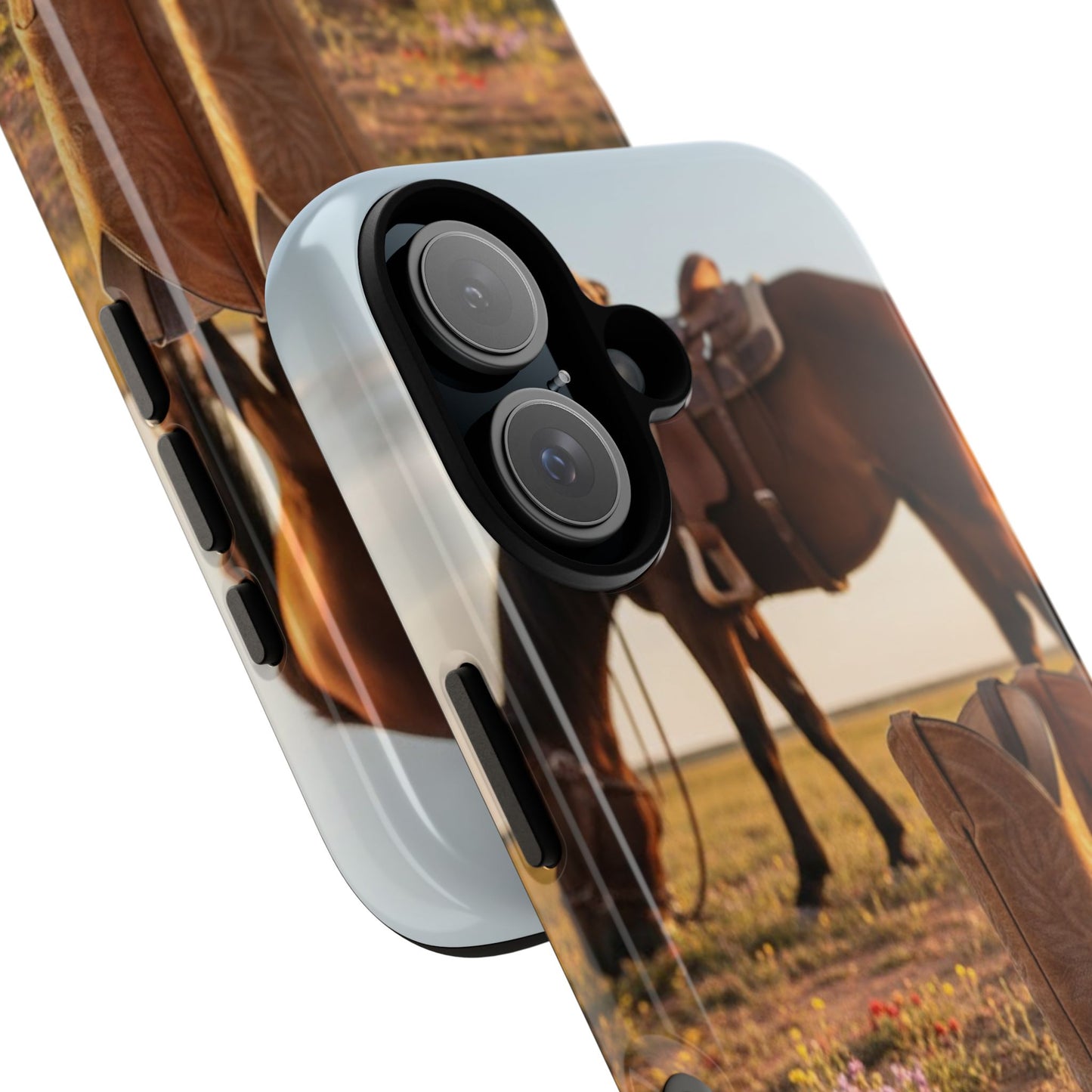 Western Cowboy Boots Phone Case – Rustic Horse Sunset Tough Case (iPhone, Samsung, Pixel)
