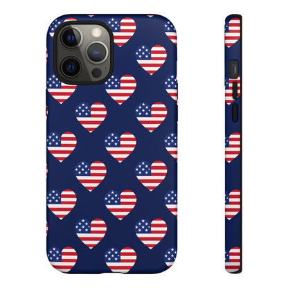 Patriotic American Flag Heart Phone Case – Tough Shockproof, USA Stars & Stripes for Iphone, Samsung Galaxy and Pixel