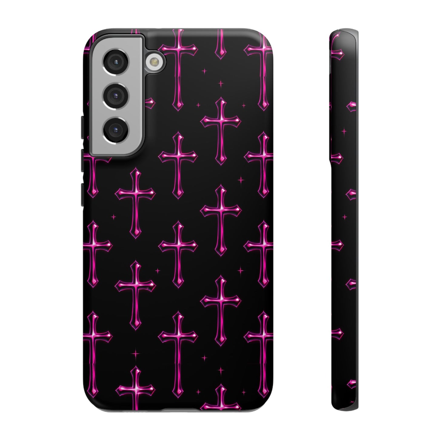 Neon Pink Cross Pattern Phone Case | Tough Protective Case for Iphone, Samsung Galaxy and Pixel