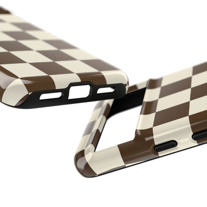 Mocha Checkerboard Phone Case | Neutral Aesthetic Tough Case