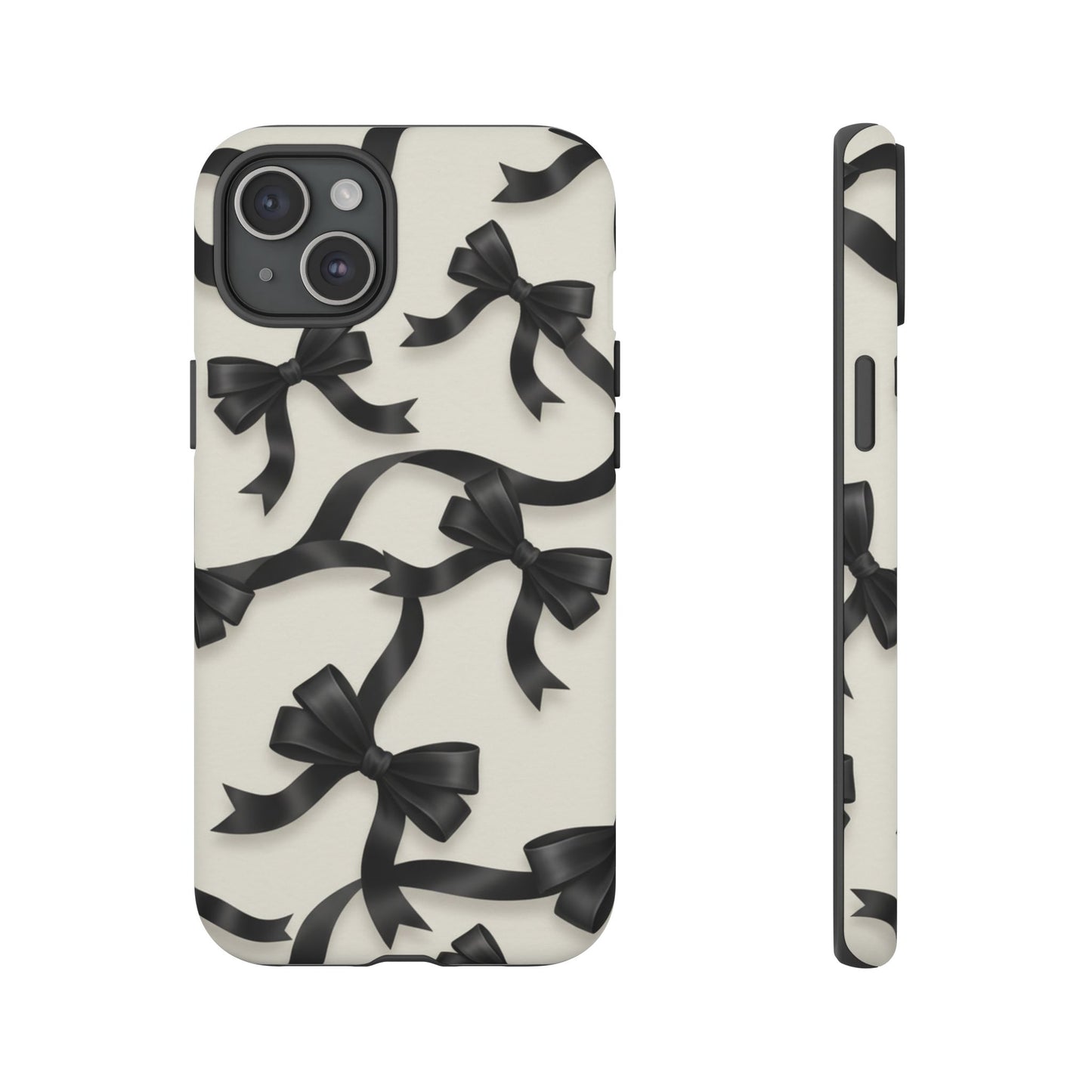Black Ribbon Bow Phone Case, Minimal Bow Pattern Tough Protective Case