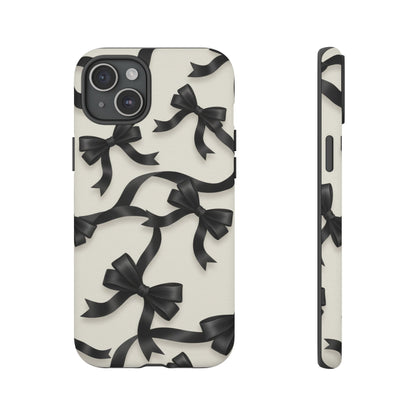 Black Ribbon Bow Phone Case, Minimal Bow Pattern Tough Protective Case