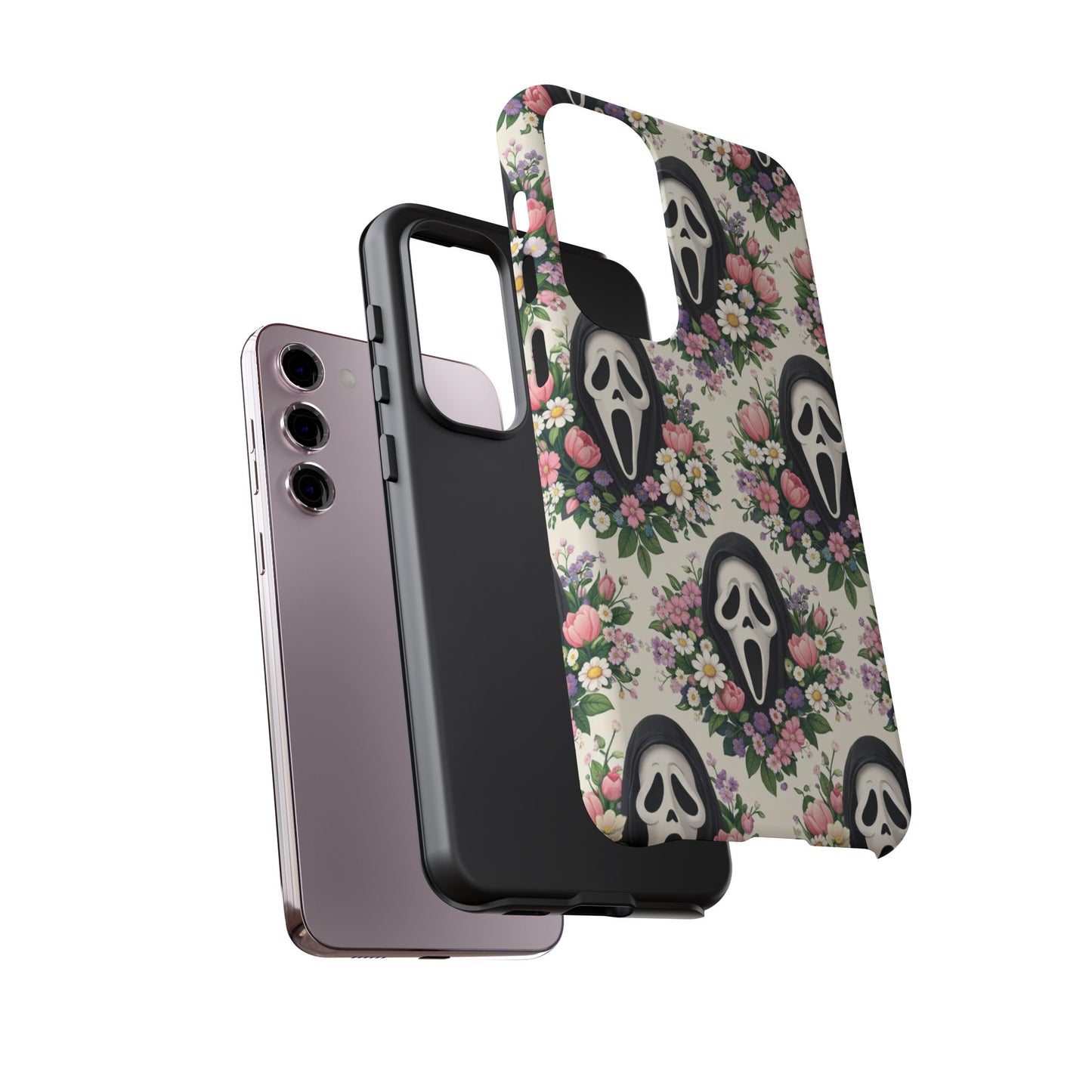 Floral Ghost Face Aesthetic Phone Case – Cute Spooky Tough Cover