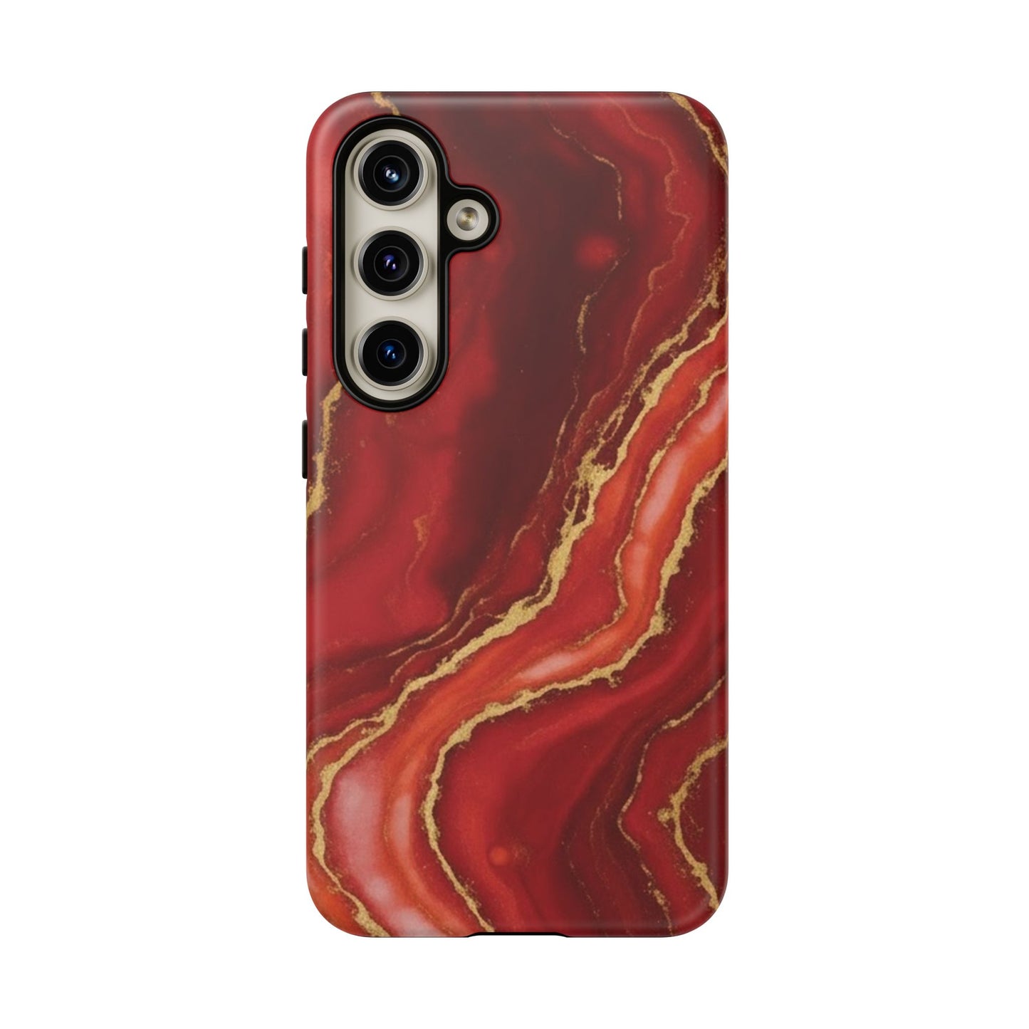 Red Agate Marble Phone Case – Gold Vein Luxury Stone Tough Case (iPhone, Samsung, Pixel)
