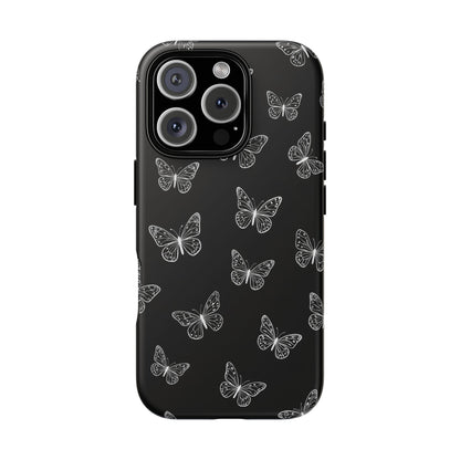 White Butterfly Pattern Phone Case – Dark Aesthetic Monochrome Tough Cover