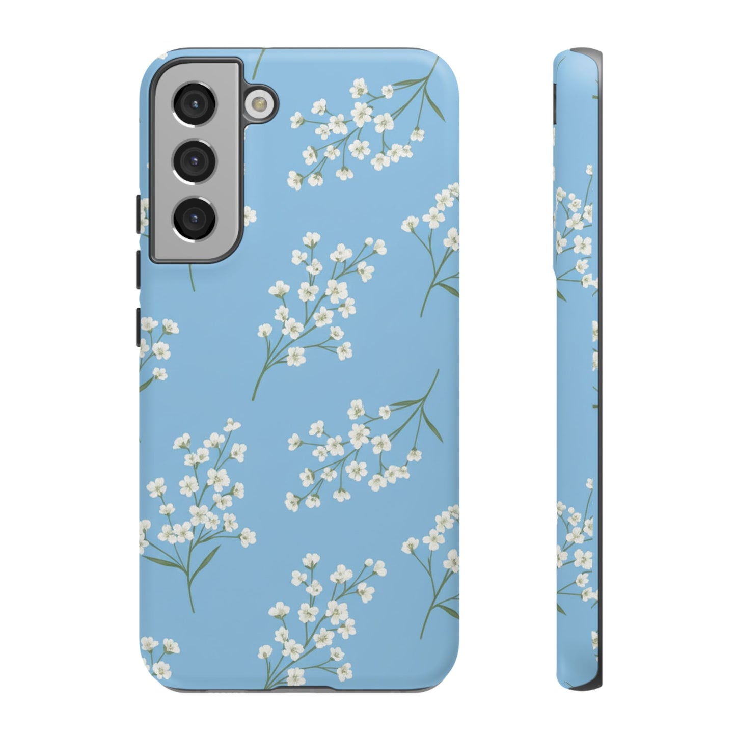 Baby’s Breath Floral Phone Case – Blue Minimal Flower Aesthetic Tough Case
