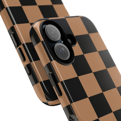 Brown Checkered Phone Case | Aesthetic Checkerboard iPhone & Samsung Tough Case