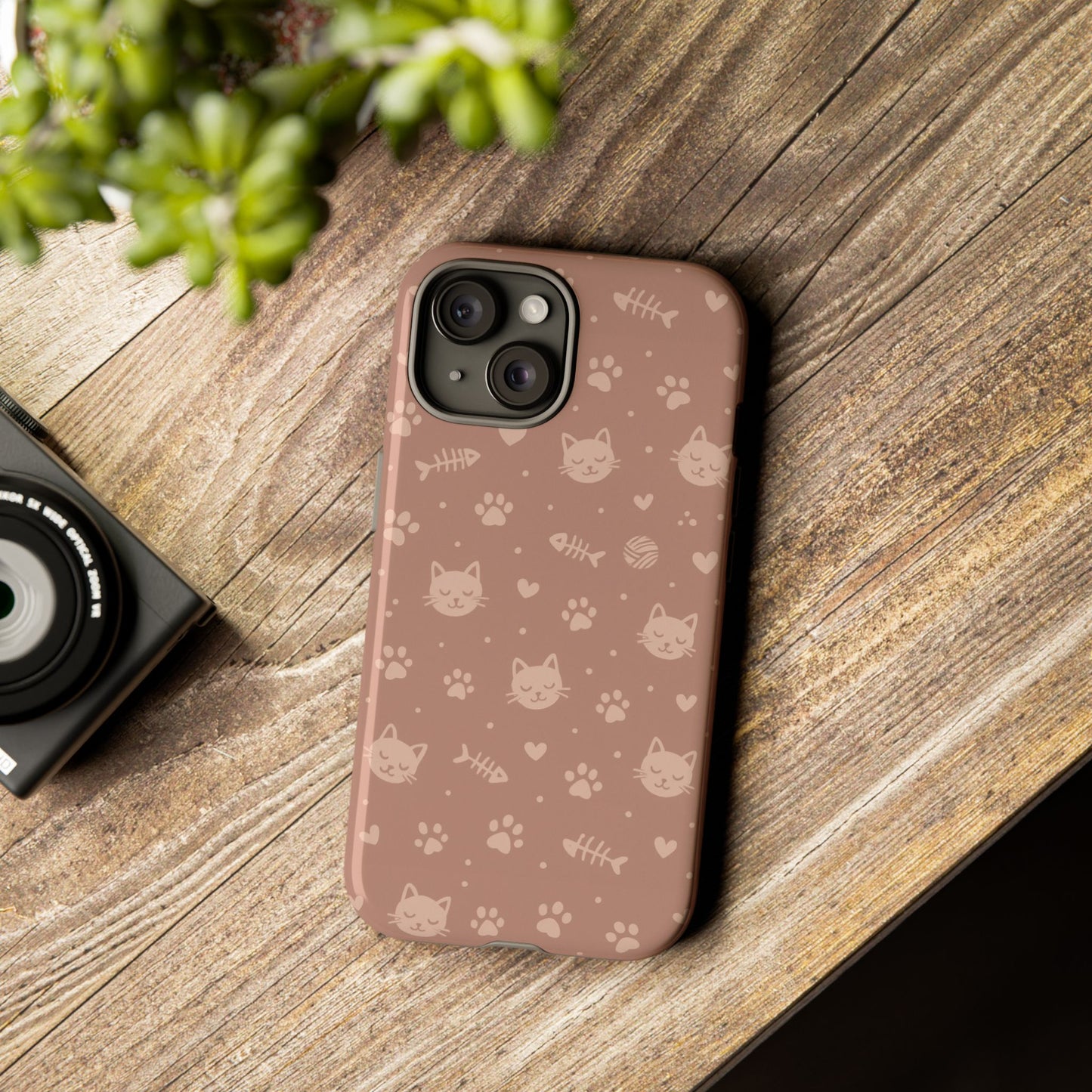 Cute Cat Pattern Phone Case | Paw Prints, Fishbone & Yarn Design Tough Case
